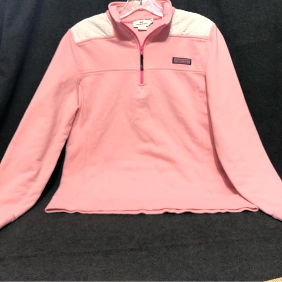 Vineyard Vines Shep Shirt Women’s Pink White Lace Whale 1/4 Zip Pullover Size M - Picture 4 of 11
